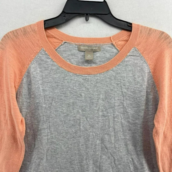 Banana Republic Top Women's Large Gray Orange Colorblock Crew Neck 3/4 Sleeves - Picture 6 of 11